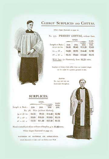 «Clergers Surplices and Cottas», impression