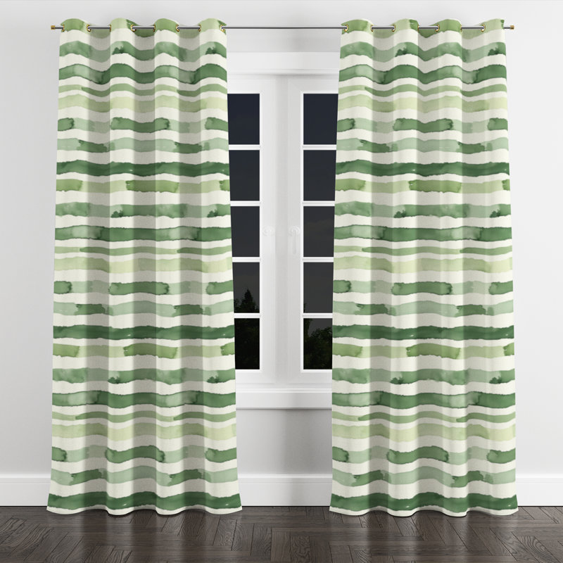 Country Farmhouse Room Darkening Curtains - Striped Green And Beige Marsh Line Grommet Curtain - 1 Panel, 52" W x 120" L