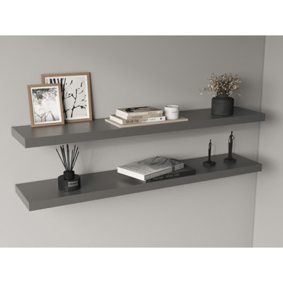 47" Wide Floating Shelves Set Of 2, Shelves For Wall Decor For Bedroom, Bathroom Storage Shelves, Book Shelves For Living Room Matt Gray