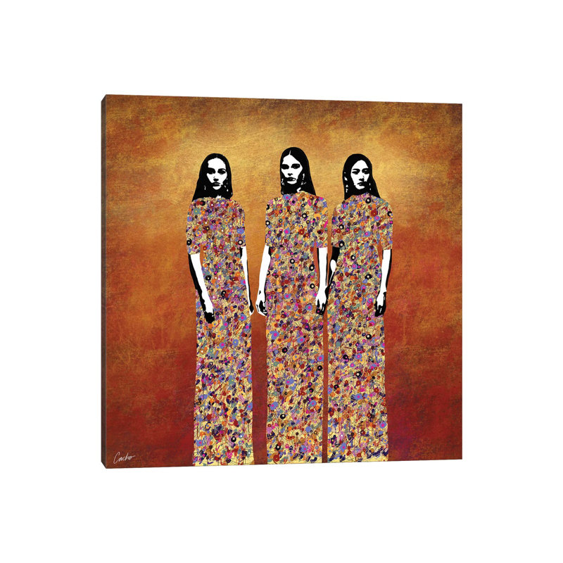 «Three Graces» par Jose Cacho - peinture sur toile tendue, H 12 po x l 12 po x P 0,75 po