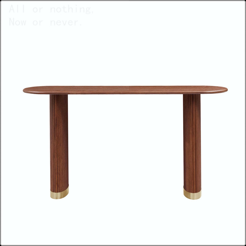 Modern Console Table with Stainless Steel Legs and Oval Design, Brown