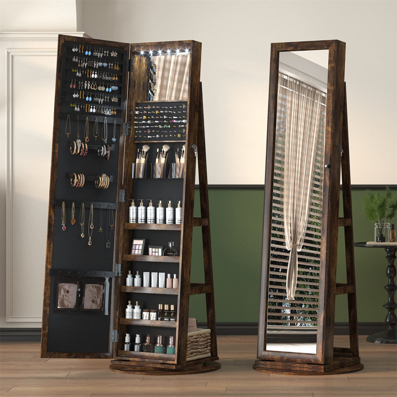 Modern Pure White Triangular Jewellery Armoire With Full-Length Mirror, Brun
