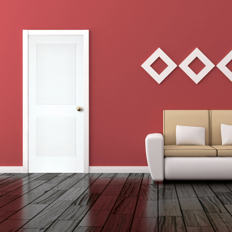 Primed White Solid Core 2 Panel Interior Door with Brushed Chrome Hardware