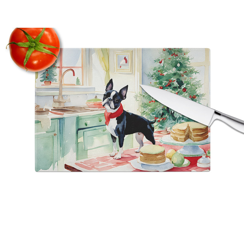 Boston Terrier Christmas Cookies Glass Cutting Board