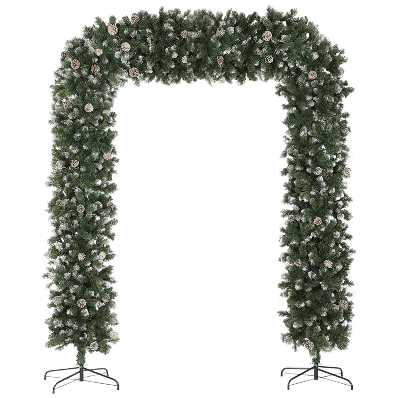 HOMCOM 8.2 ft Snow Frosted Christmas Tree Arch Doorway Decor Indoor Green, 250cm H x 180cm W x 23.6cm D