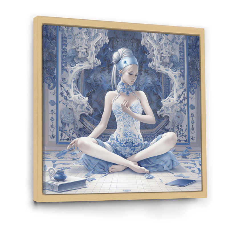 «Blue Yogini Meditation Spiritual Grace I», reproduction sur toile, 24" H x 24" W, Cadre naturel flottant