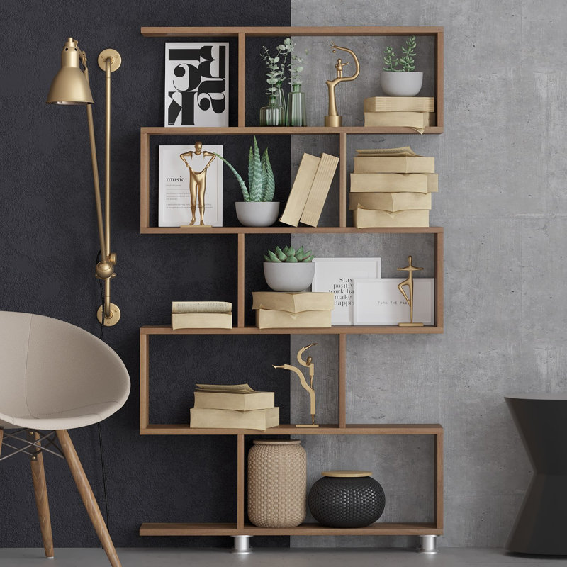 Delton Geometric Bookcase, Walnut