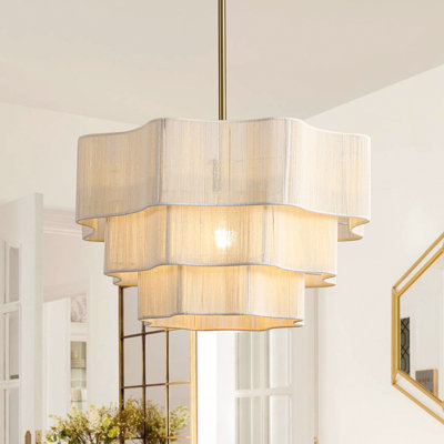 1 - Light Boho Handwoven Drum Wavy Edge Tiered Chandelier