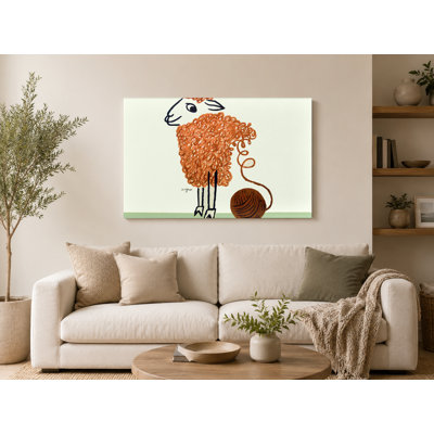 Mouton avec pelote de laine - paysage, art mural sur toile