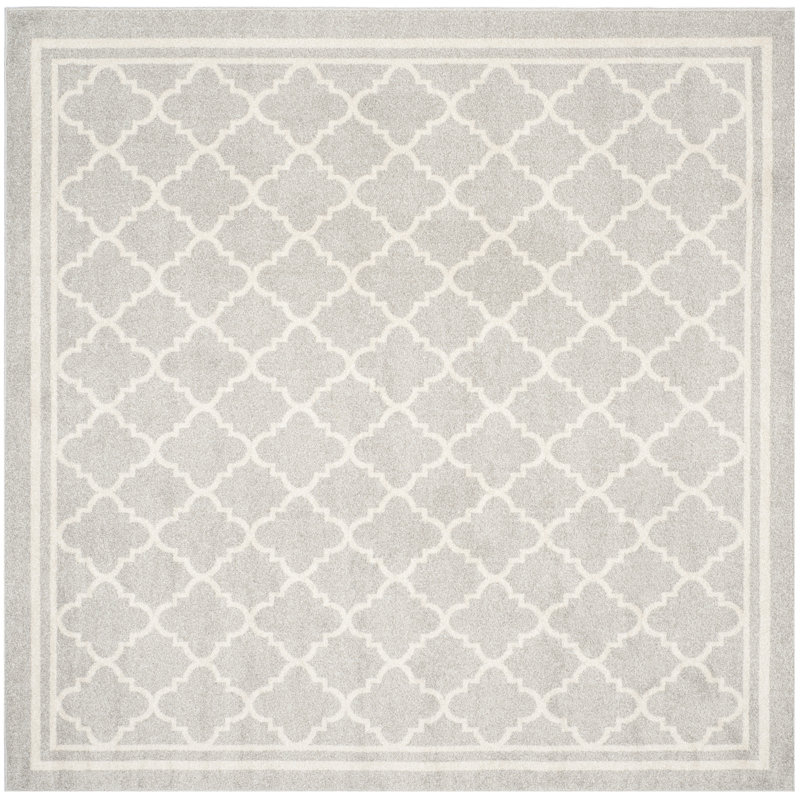 Tapis géométrique Ammundsen, Carré 7 pi, Gris clair/beige