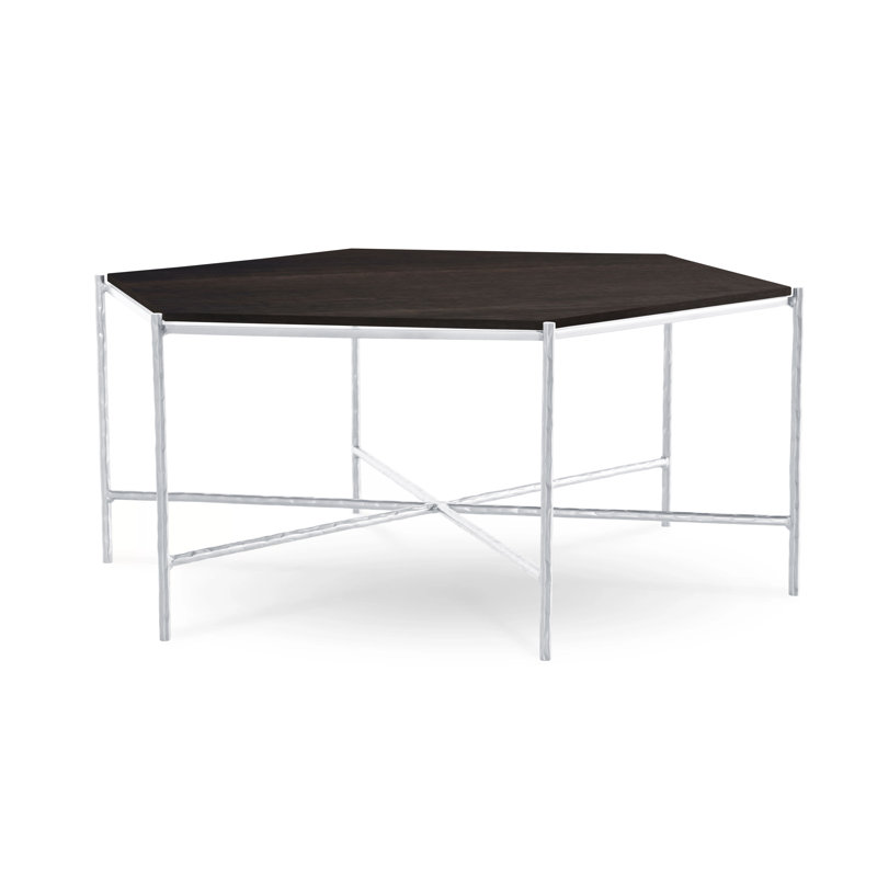 Athena Glass Top Coffee Table, Raven, Brushed Silver, Oak