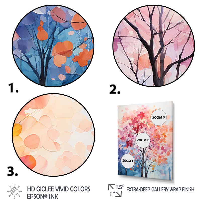 «Rose and Blue Trees Field Pointillism III», reproductions d'art mural, H 32 po x l 24 po x P 1 po, Cadre photo noir