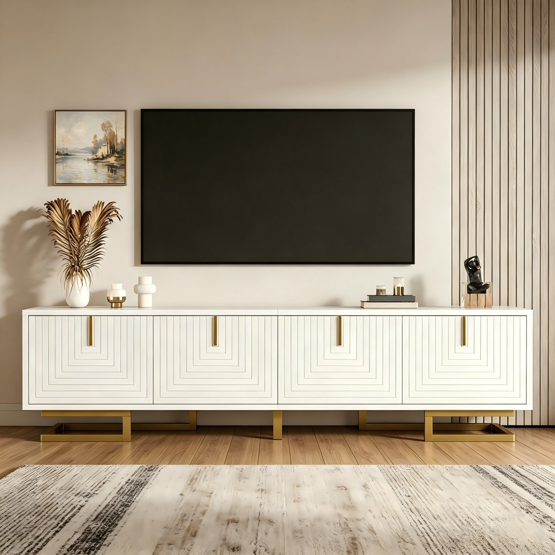Wetherly White Textured Door TV Lowboard Media Unit, Modern TV Stand Cabinet up to 65" TVs