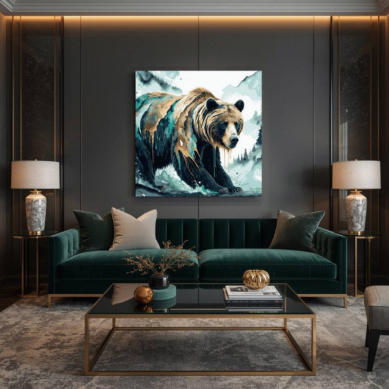 Art animalier sur toile vert, H 12 po x l 12 po