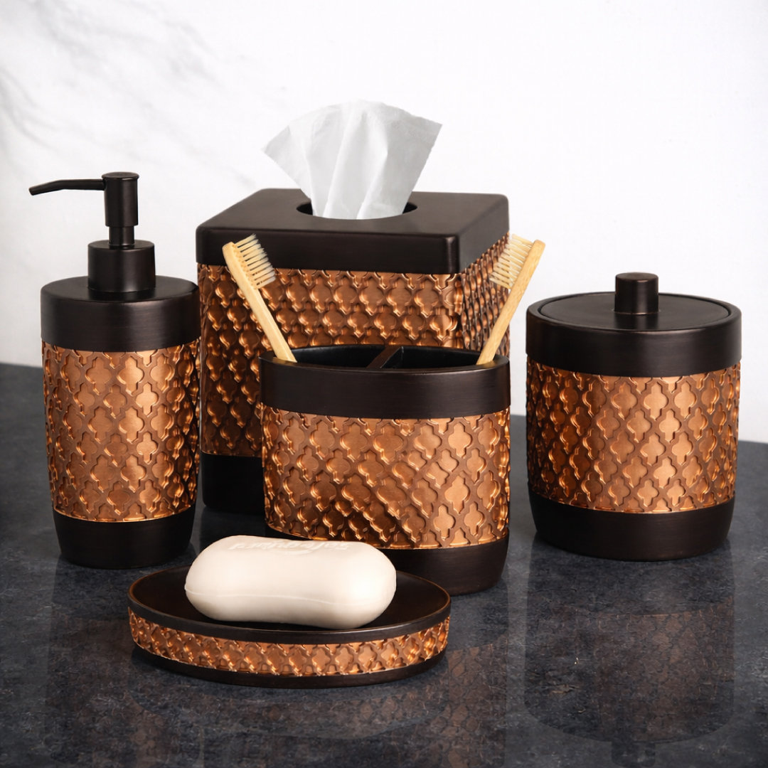 Dorina Bathroom Accessories Set Of 6 Wally Collection with Elegant Polyresin Finish for Bathroom Decor House of Hampton®