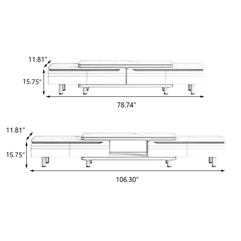 White Manufactured Wood TVStands, 15.75"H x 78.74"L x 11.81"W