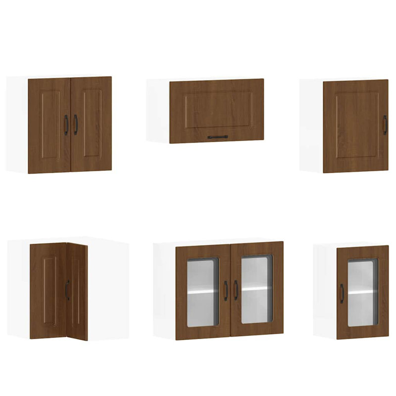 Kalmar Kitchen Cabinet Set, Brown Oak