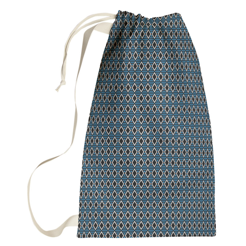 Sac à linge à motif géométrique, Petit (H 64 po x l 20 po x P 1,5 po), Noir/bleu