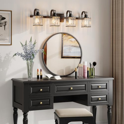 Luminaires de salle de bain pour salle de bain sur miroir, 4 lumières murales modernes en cristal avec abat-jour carré