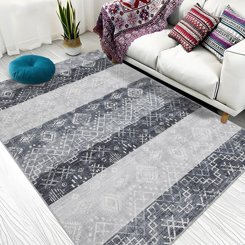 Washable Runner Rug 2x6 Bathroom Bohemian Geometric Hallway Rug Non-Slip Backing Stain-Resistant Indigenous Carpet EntrywayRed