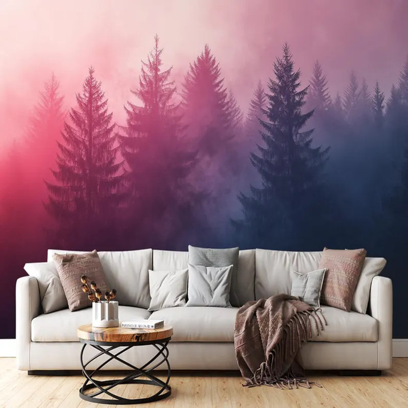 Pink & Navy Misty Pine Forest, 204" L x 114" W