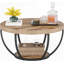 Table basse ronde, table basse circulaire de 31,7 po pour le salon, table d'appoint moderne en bois à 2 niveaux avec tablettes ouvertes de rangement, grain de bois et noir-135238697