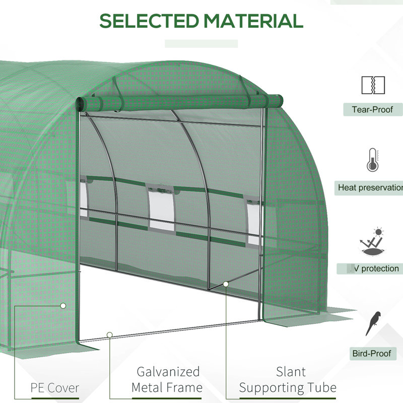19'X10'x7' Garden Greenhouse Kit, Galvanized Steel Frame & Zippered Access, 8 Ventilated Windows With Mesh, Maximize Plant Growth, Block Radiation Outdoor Greenhouse, Structure Access Mesh Panels,
