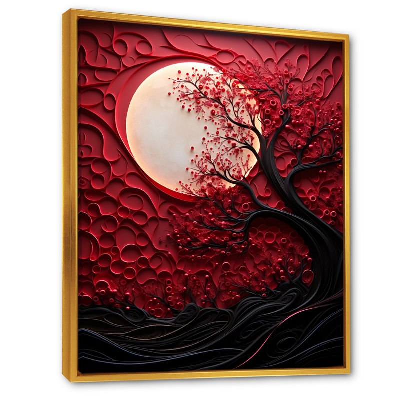 Red Moon Ruby Radiance - impressions sur toile de lune, Cadre flottant doré, H 20 po x l 12 po x P 1 po