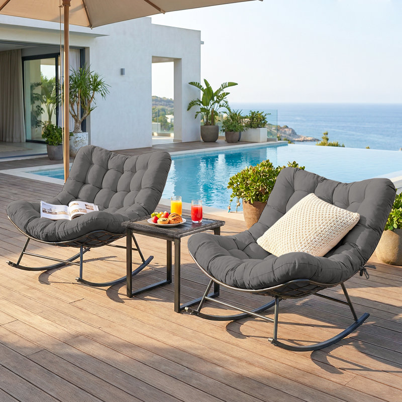Ensemble de 3 sièges à bascule surdimensionnés avec coussin et table 3 pièces, Gris