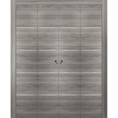Sliding Closet Double Bi-fold Doors 72" x 96" (4* 18x96) Planum 0020 Ginger Ash Sturdy Tracks Moldings Trims Hardware Set Wood Solid Bedroom Wardrobe Doors