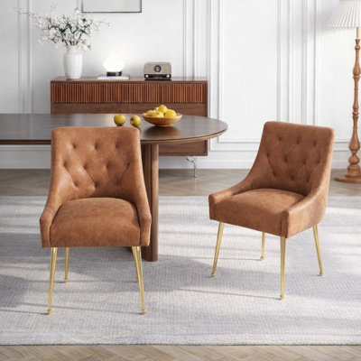 Chaise de salle à manger rembourrée, chaise d'appoint en similicuir capitonnée avec pieds en métal doré pour la cuisine de la salle à manger