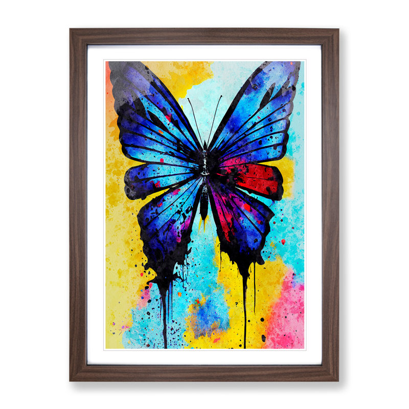 Butterfly With Dripping No.3 - Single Picture Frame Painting, 34cm H x 25cm W x 2cm D, Walnut