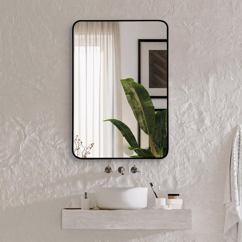 Metal Framed Rectangular Bathrrom Mirror, Black, 30" x 22", Rectangle