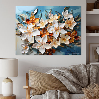 «White Plumeria», art liquide sur fond de fleurs sur toile