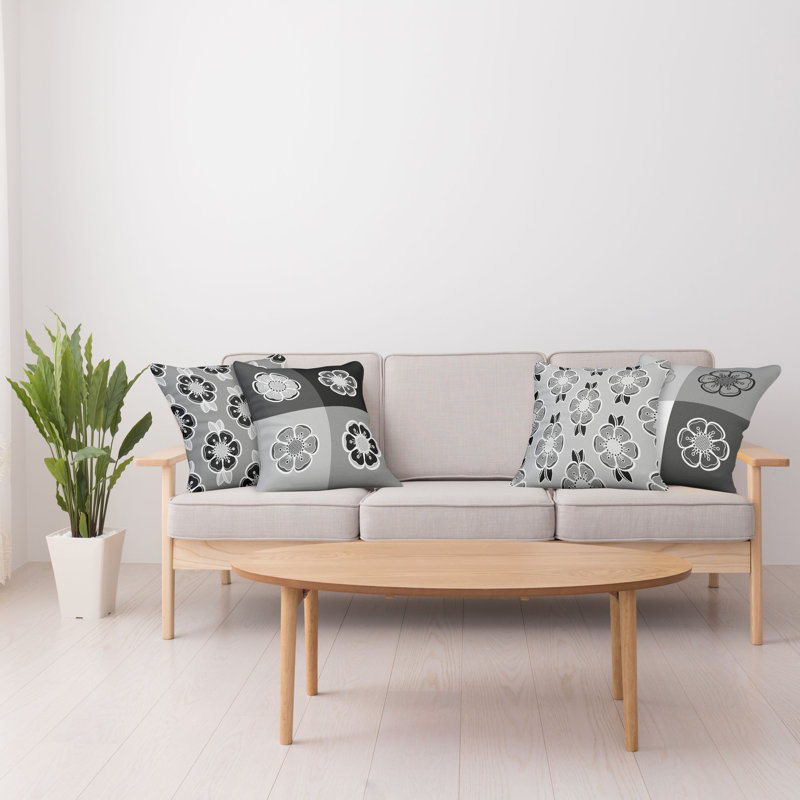 Housse de coussin Abstract, 16 po x 16 po, Gris / noir