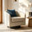 Frankie Upholstered Cream Faux Leather Swivel Barrel Chair with Solid Wood Base-836196957