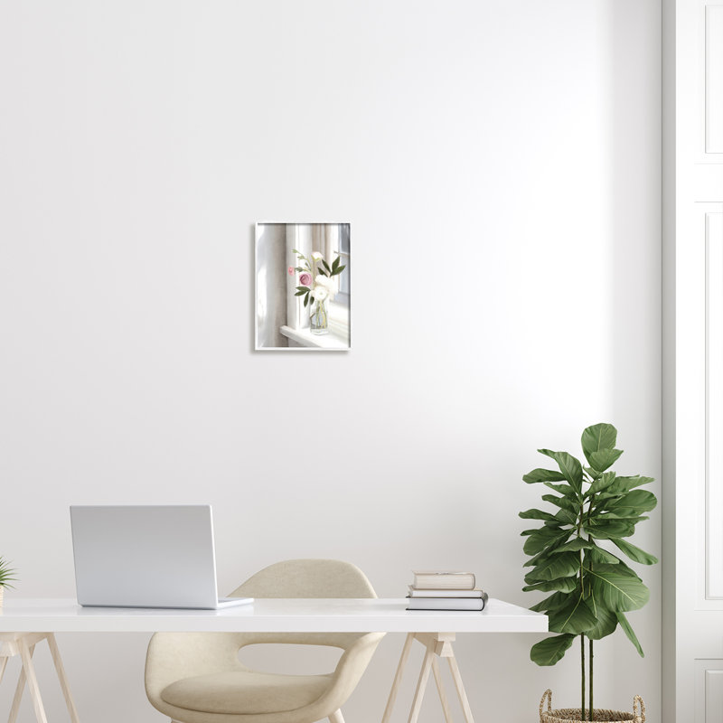 Bouquet de fleurs ensoleillé, H 14 po x l 11 po x P 1,5 po, Giclée encadrée blanc bord de mer