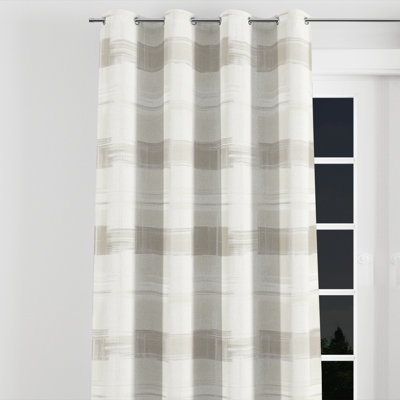 French Country Curtain panels - Traditional Grey Plaid Grommet Curtain - 1 Panel