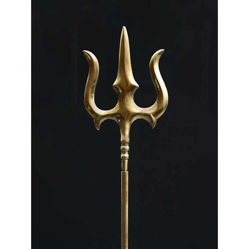 47" Large Brass Shiva’s Trident (Trishul) with Stand – Durable Corrosion-Resistant Alloy | Artistic Hindu Home Décor