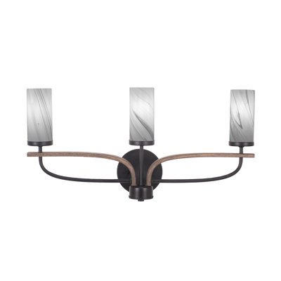 Monterey 3 Light Bath Bar Shown In Matte Black & Painted Distressed Wood-look Metal Finish With 2.5” Onyx Swirl Glass
