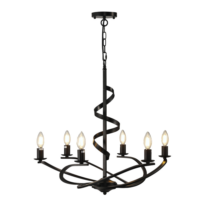 Lustre classique à 6 lumières à intensité variable de style bougie avec accents en fer forgé (ensemble de 2), Noir mat