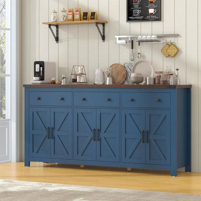 71'' Large Farmhouse Sideboard with Adjustable Shelves and 3 Large Drawers