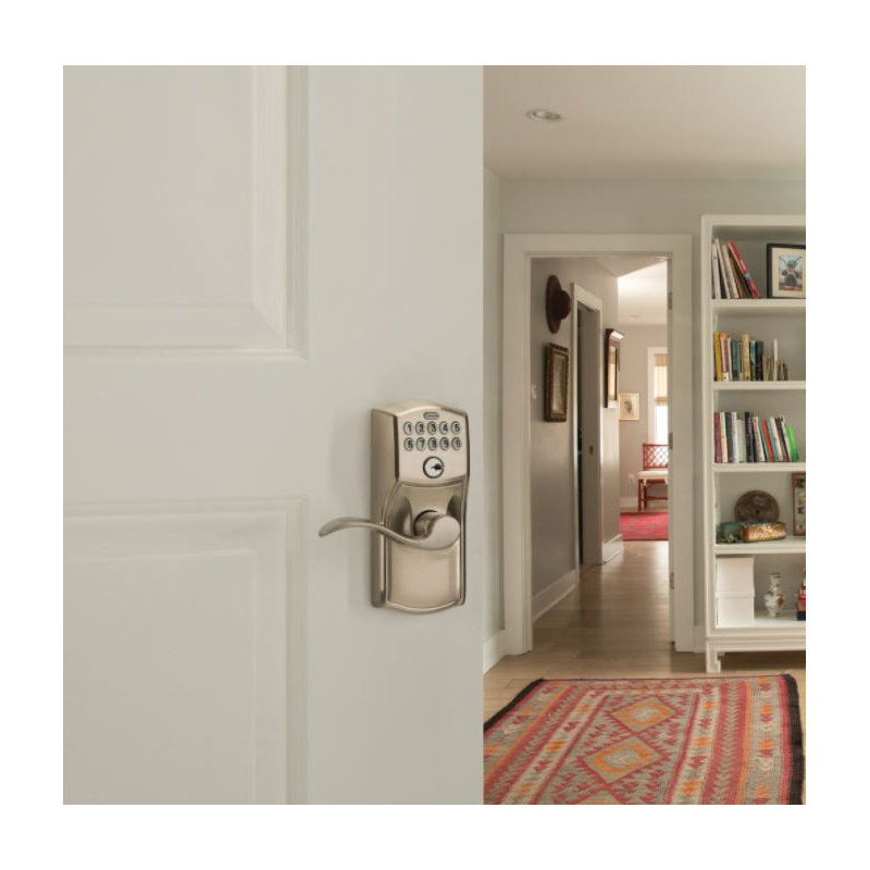 Accent Keypad Lever with Camelot Trim, Left, Satin Chrome