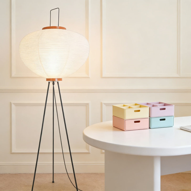 Japanese Wabi Sabi Floor Lamp With Rice Paper Shade, Minimalist Tripod Design For Living Room, Bedroom, And Office Lighting