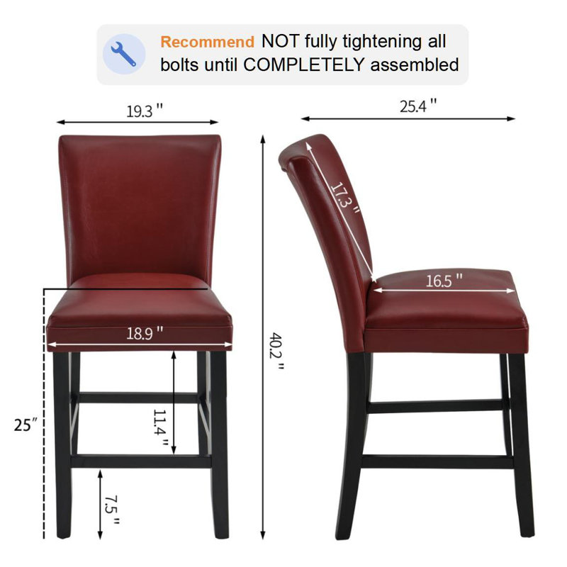 LUMERA Collection Modern Black Faux Leather Bar Stool – High Back, Cushioned Seat, Durable Wood Frame, Counter & Bar Height Seating for Kitchen, Island, Home Bar, Pub