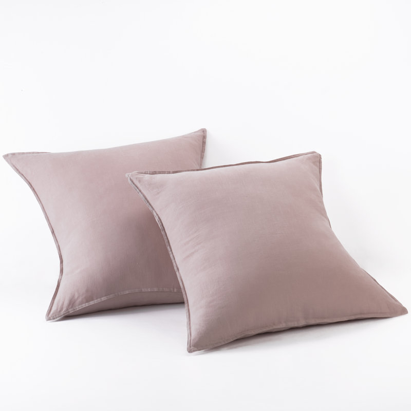  Stone Washed French Linen European Square Pillow Shams 26 x 26", Blush