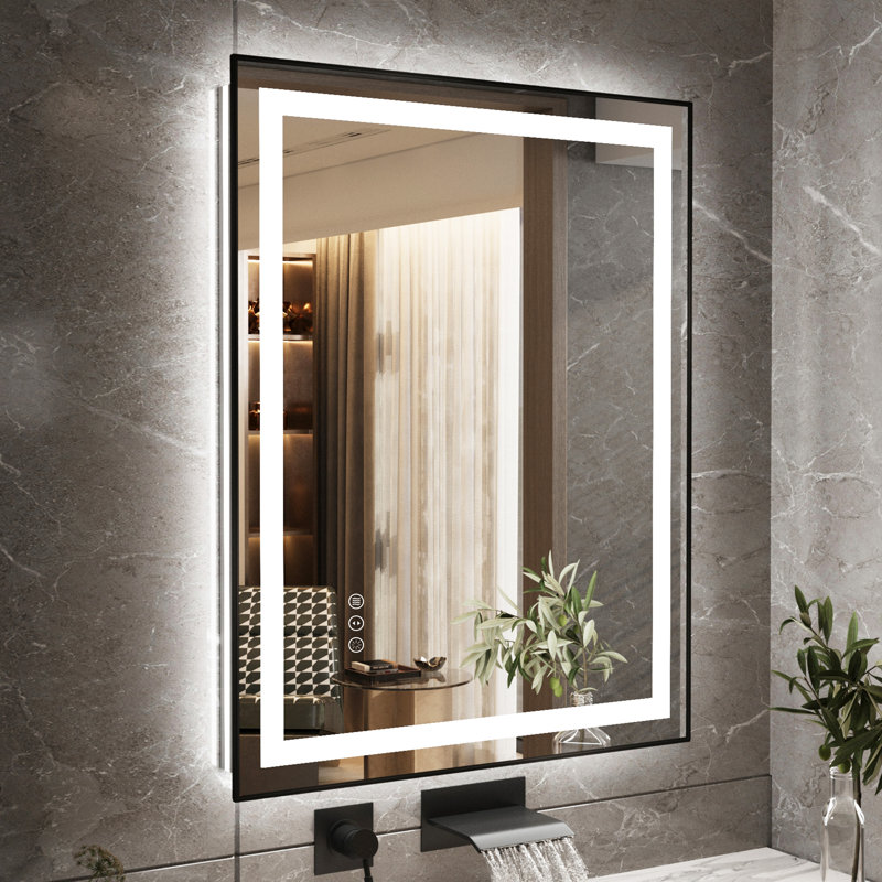 Miroir de salle de bain / meuble-lavabo en verre trempé avec DEL , 28 po x 36 po