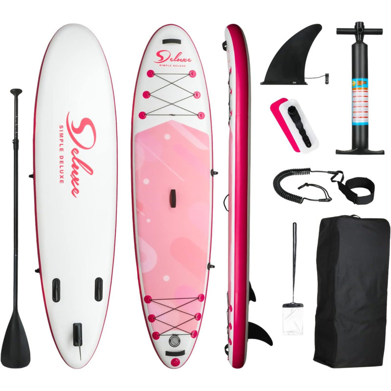 Stand Up Paddle gonflable - SUP de luxe simple de qualité supérieure pour tous les niveaux, planches de Paddle rose pour adultes et jeunes, planches de Stand Up Stand Up avec accessoires et sac à dos, contrôle du surf