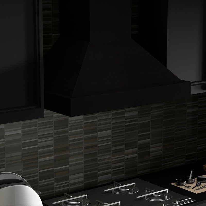30" Wood 400 CFM Ducted Wall Mount Range Hood, Black, 36" W
