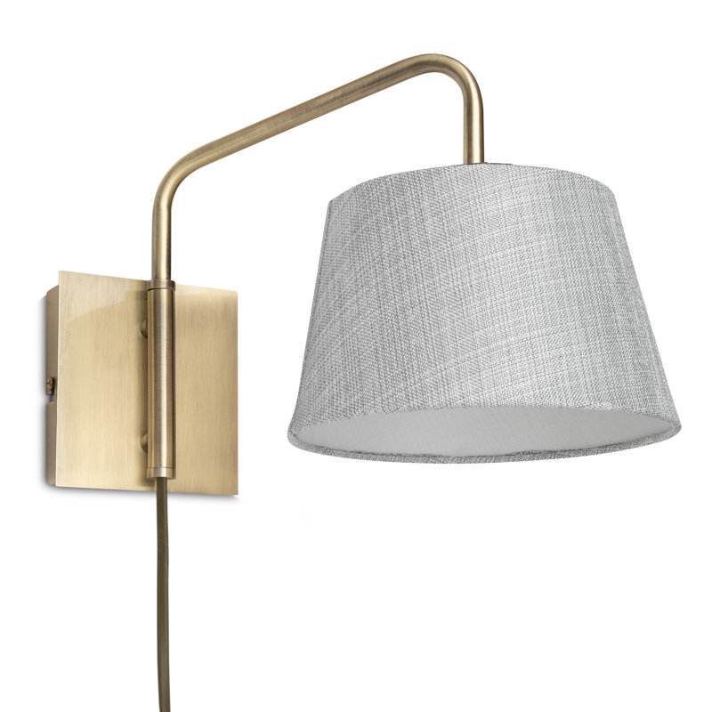 Ahmara Swing Arm Black Plug in Wall Light with Shade, Antique Brass